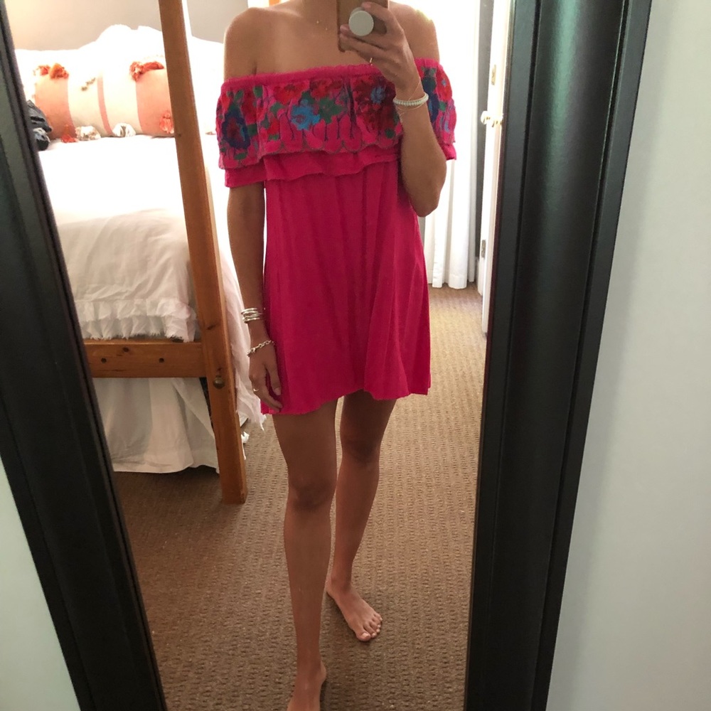 UMGEE hot pink off the shoulder mini shift dress